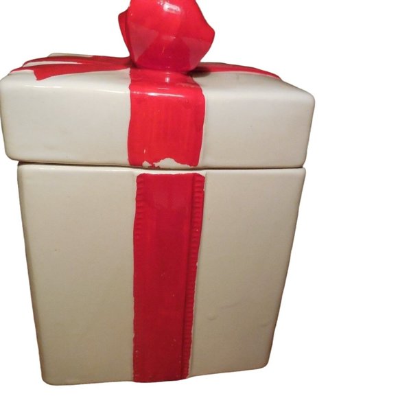 Holiday Cookie Box Cookie Jar  Gift with Red Bow - Japan -vintage - Picture 4 of 7